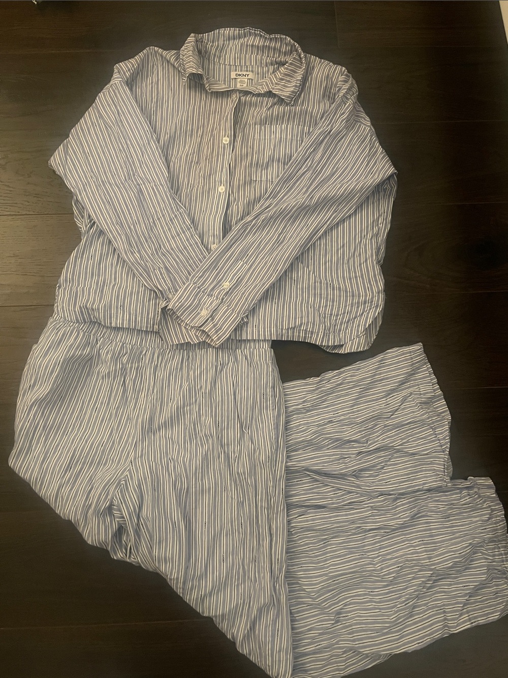 DKNY Blue and White Striped Pajama Set